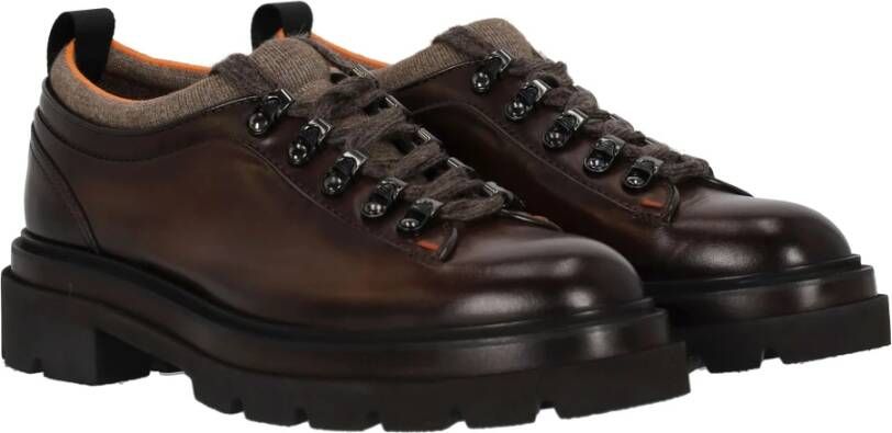 Santoni Bruin Leren Alpine Platte Schoenen Brown Heren