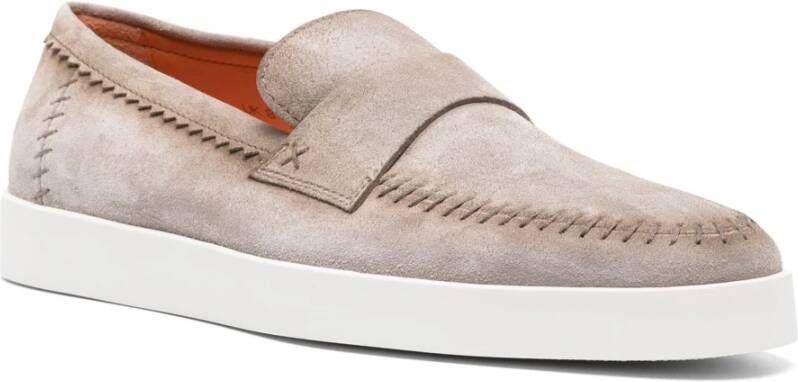 Santoni Bruin Leren Loafers Casual Flats Brown Heren