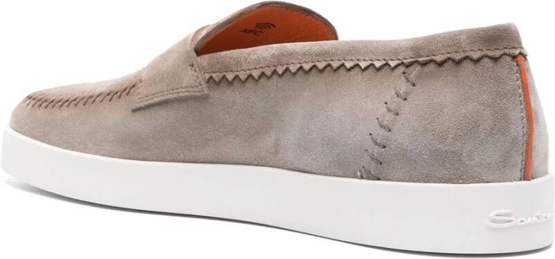 Santoni Bruin Leren Loafers Casual Flats Brown Heren