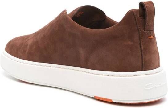 Santoni Bruin Leren Sneaker met Rubberen Zool Brown Heren