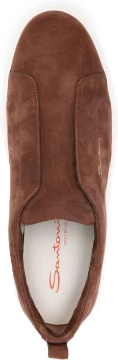 Santoni Bruin Leren Sneaker met Rubberen Zool Brown Heren