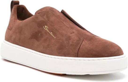 Santoni Bruin Leren Sneaker met Rubberen Zool Brown Heren