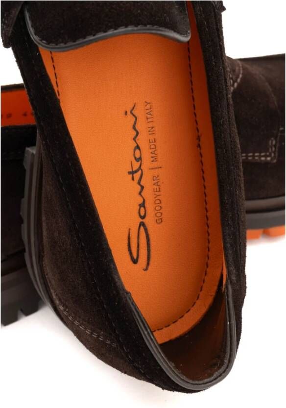 Santoni Bruine Casual-Chic Mocassin met Moderne Details Brown Heren