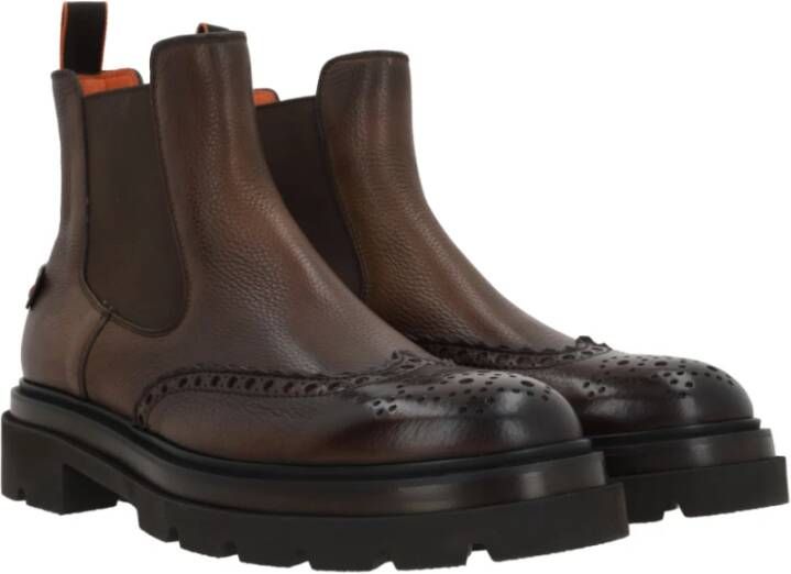 Santoni Bruine Chelsea Leren Brogue Laarzen Brown Heren