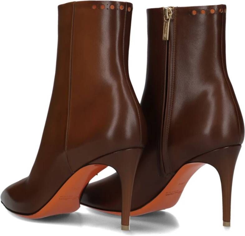 Santoni Bruine Leren Enkellaarzen Brown Dames