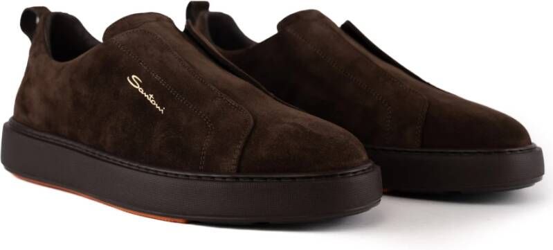 Santoni Bruine Leren Instap Sneakers Brown Heren