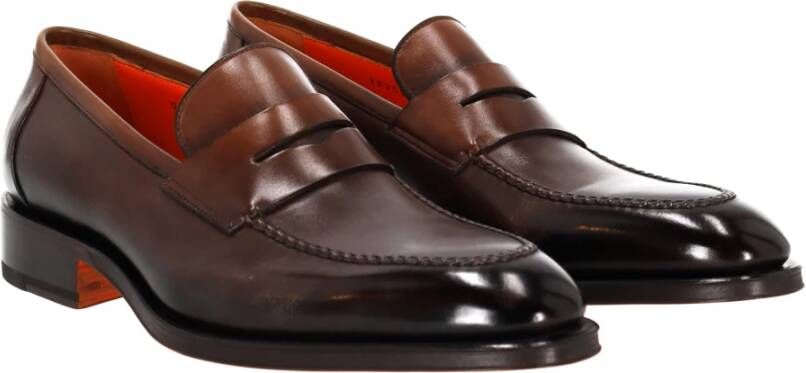 Santoni Bruine leren mocassin schoenen Brown Heren