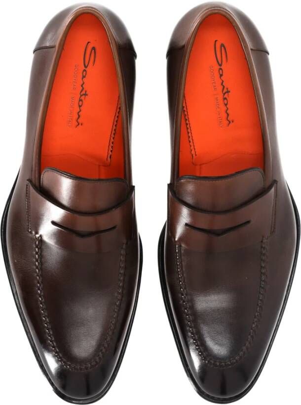 Santoni Bruine leren mocassin schoenen Brown Heren