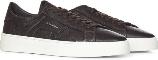 Santoni Bruine Leren Sneakers Dubbele Gesp Brown Heren