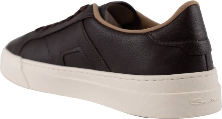 Santoni Bruine Leren Sneakers met Logo Brown Heren