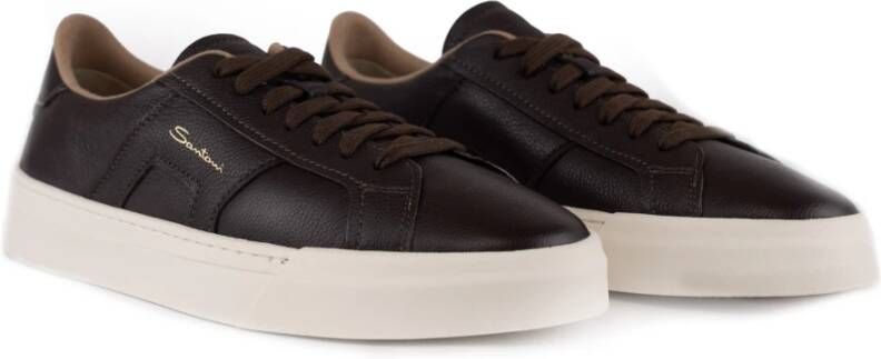 Santoni Bruine Leren Sneakers met Logo Brown Heren