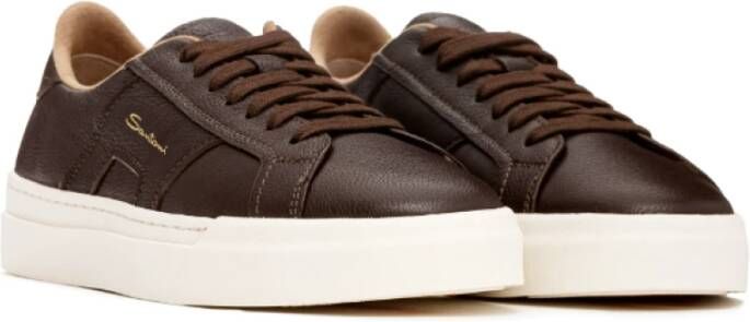 Santoni Bruine Leren Sneakers voor Mannen Brown Heren