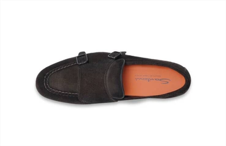 Santoni Bruine Suède Dubbele Gesp Loafer Brown Heren