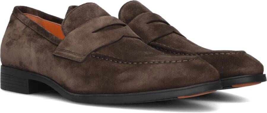 Santoni Bruine Suède Instap Mocassin Schoenen Brown Heren