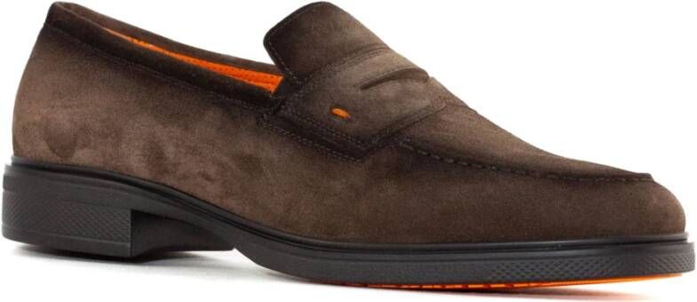 Santoni Bruine Suède Loafer Lichtgewicht Klassieke Stijl Brown Heren