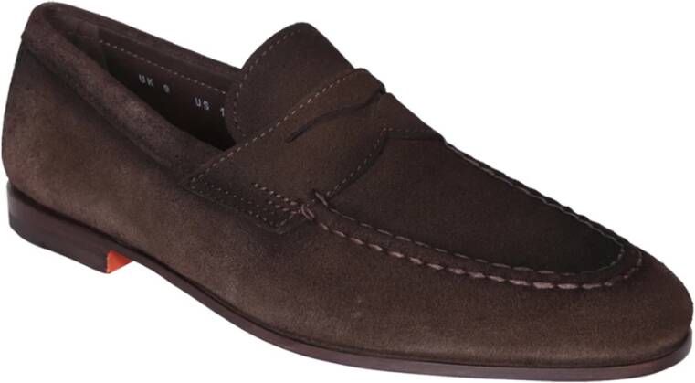 Santoni Bruine suède loafer met handstiksel Brown Heren