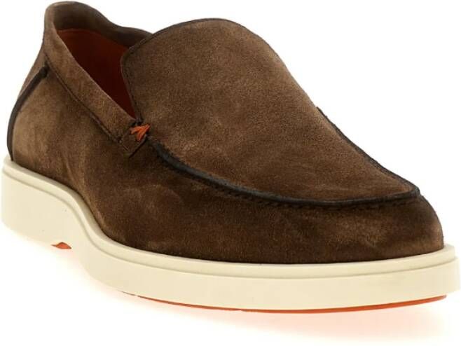 Santoni Bruine Suède Mocassin Platte Schoenen Brown Heren