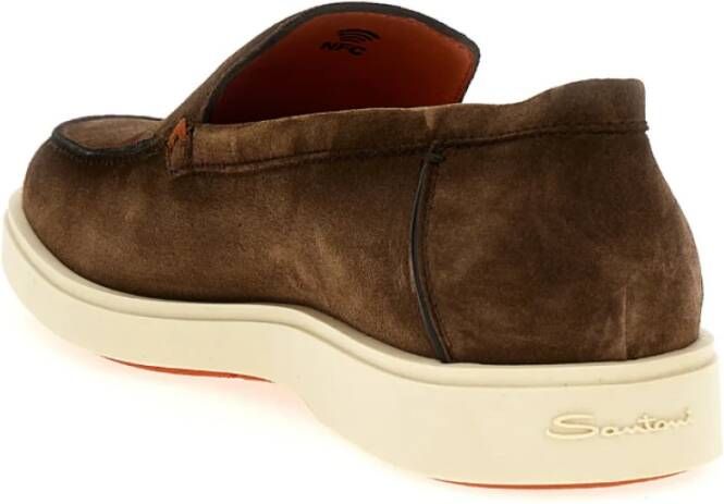 Santoni Bruine Suède Mocassin Platte Schoenen Brown Heren