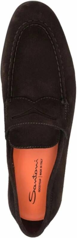 Santoni Bruine Suède Penny Loafer Schoenen Brown Heren