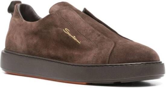 Santoni Bruine Suède Slip-On Sneakers Brown Heren