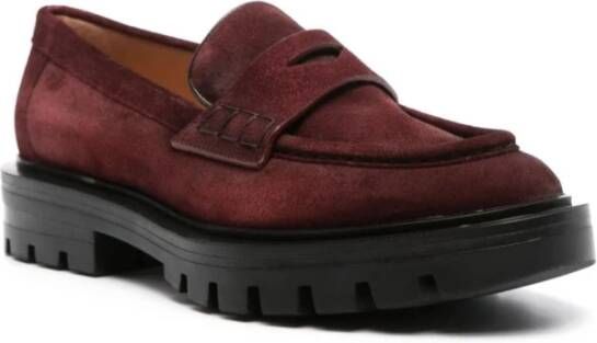 Santoni Burgundy Suede Loafers Red Dames