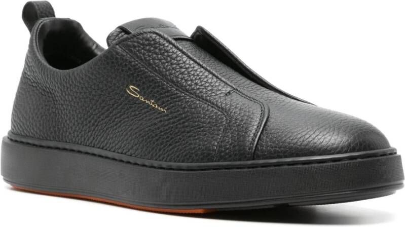 Santoni Casual Zwarte Leren Sneakers Black Heren