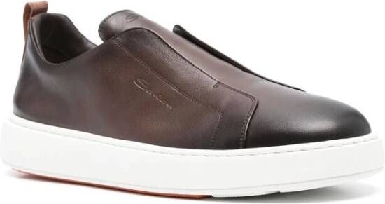 Santoni Cederbruine Sneaker met Treklipje Brown Heren