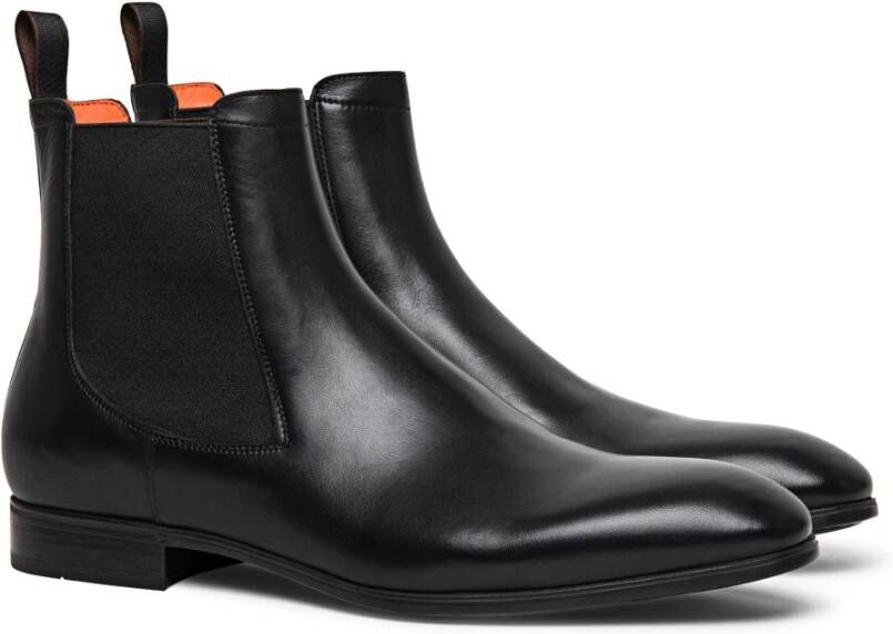 Santoni Handgemaakte Leren Chelsea Boot Zwart Heren