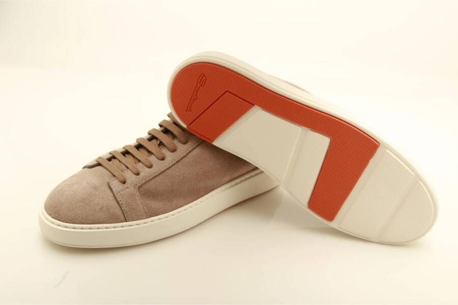 Santoni Derby Suède Lage Top Sneaker Beige Heren