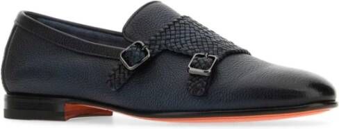 Santoni Donkerblauwe Leren Monk Strap Schoenen Blue Heren