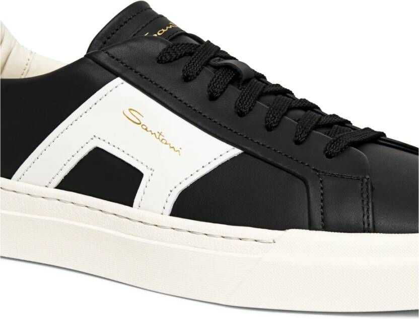 Santoni Dubbele Gesp Leren Sneaker Black Heren