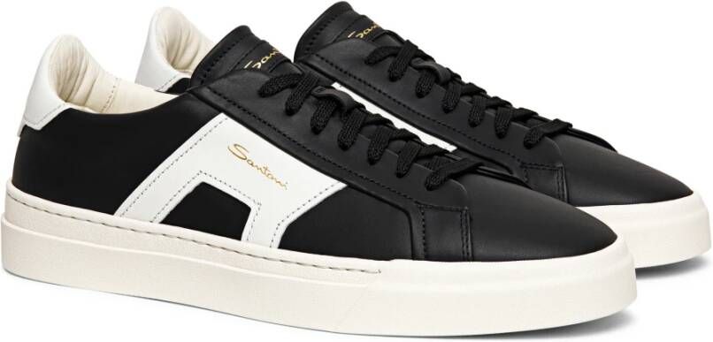 Santoni Dubbele Gesp Leren Sneaker Black Heren