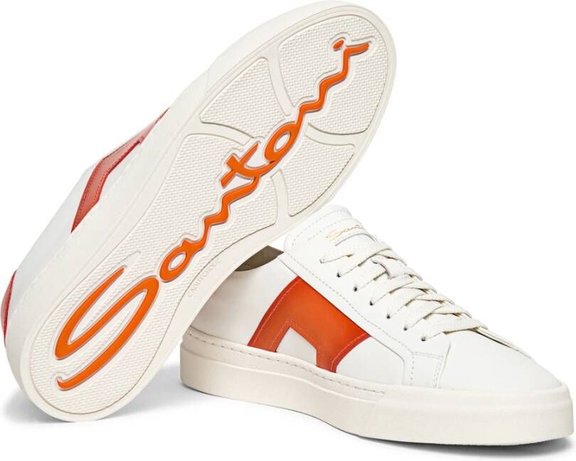 Santoni Dubbele Gesp Leren Sneaker Multicolor Heren