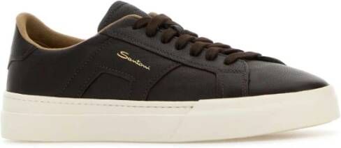 Santoni Dubbele Gesp Leren Sneakers Brown Heren