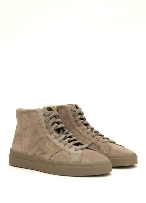 Santoni Dubbele gesp sneaker in Greige suède Beige Heren