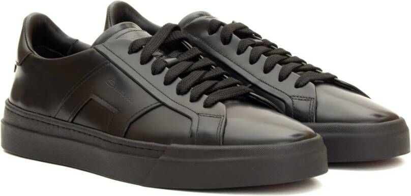 Santoni Dubbele Gesp Zwarte Sneaker Black Heren