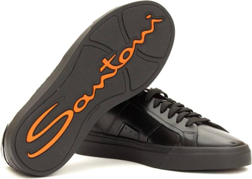 Santoni Dubbele Gesp Zwarte Sneaker Black Heren