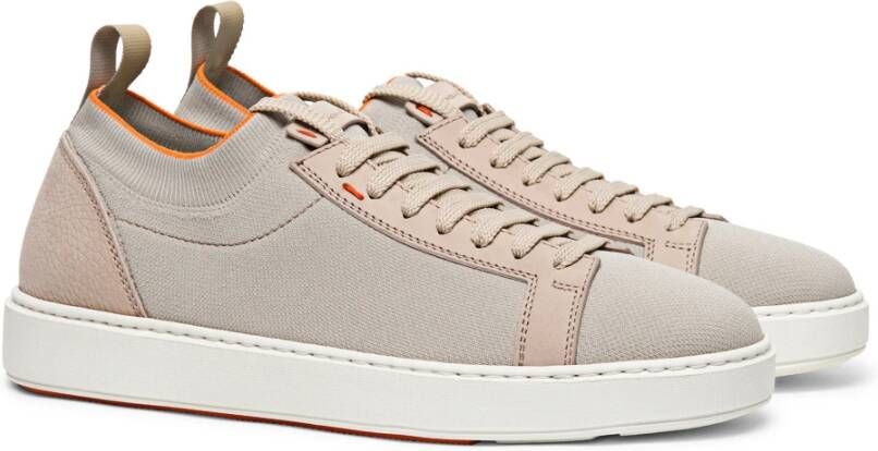 Santoni Elastische Gebreide Instap Sneaker Beige Heren