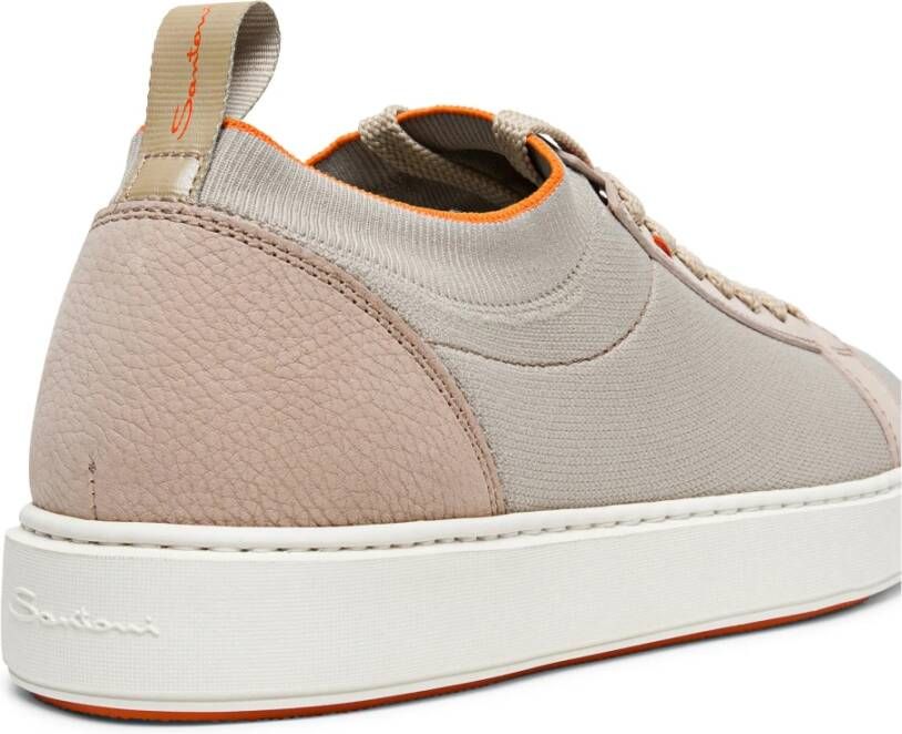 Santoni Elastische Gebreide Instap Sneaker Beige Heren