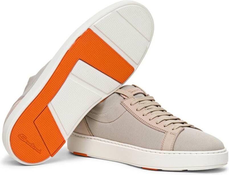 Santoni Elastische Gebreide Instap Sneaker Beige Heren