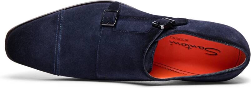 Santoni Elegante Suède Dubbele Gesp Schoen Blue Heren