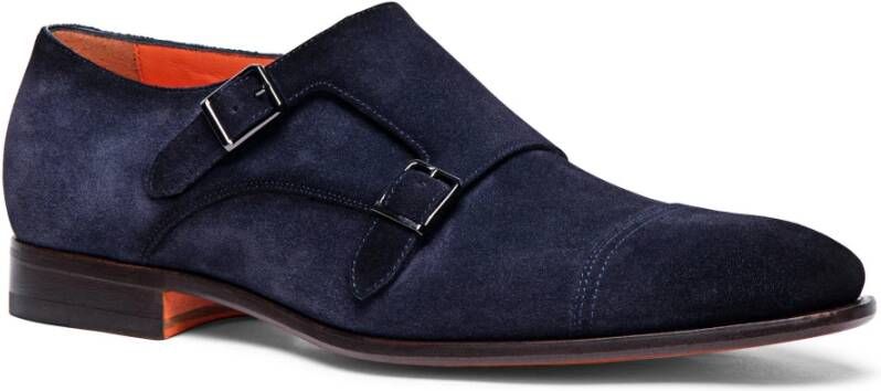 Santoni Elegante Suède Dubbele Gesp Schoen Blue Heren