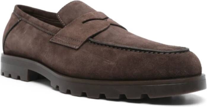 Santoni Gevoerde Koffiebruine Loafers Brown Heren