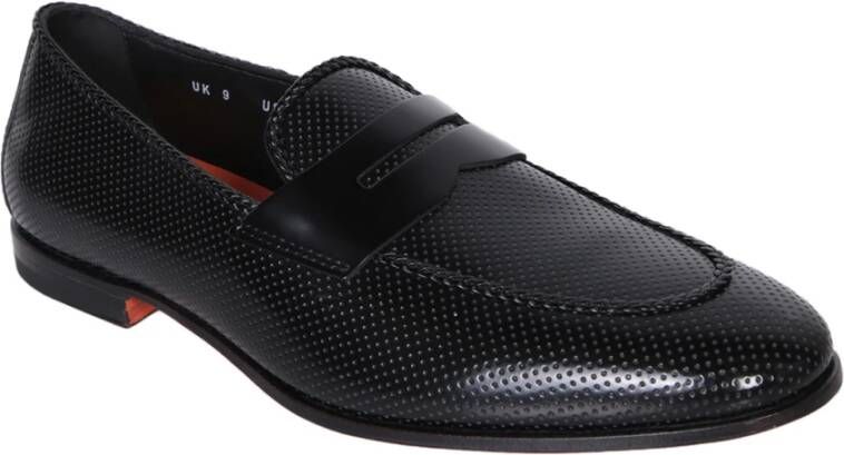 Santoni Glanzende zwarte leren instapper Black Heren