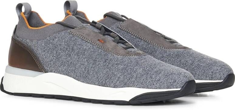 Santoni Grijze Sneakers Lage Top Elastische Stof Gray Heren