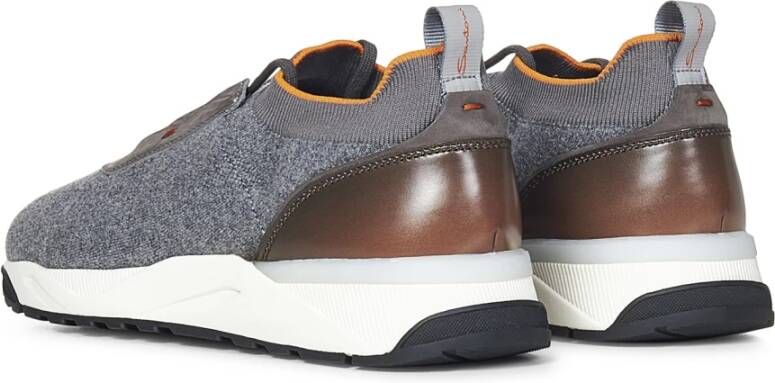 Santoni Grijze Sneakers Lage Top Elastische Stof Gray Heren