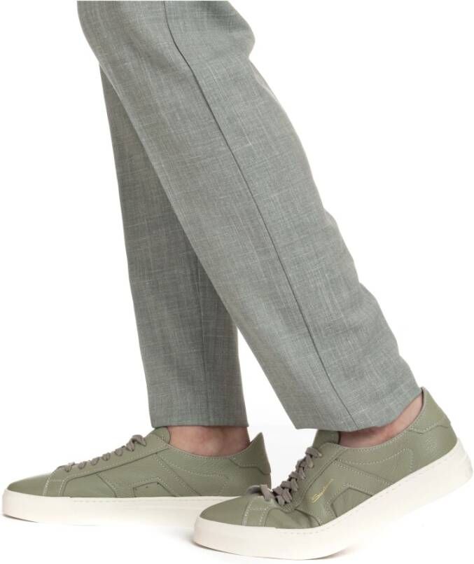 Santoni Groene Dubbele Gesp Leren Sneakers Green Heren