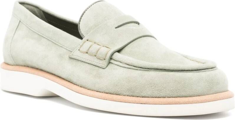 Santoni Groene leren loafers casual platte Green Dames