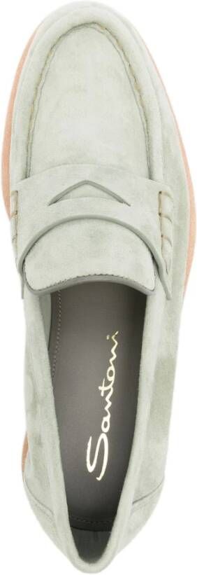 Santoni Groene leren loafers casual platte Green Dames