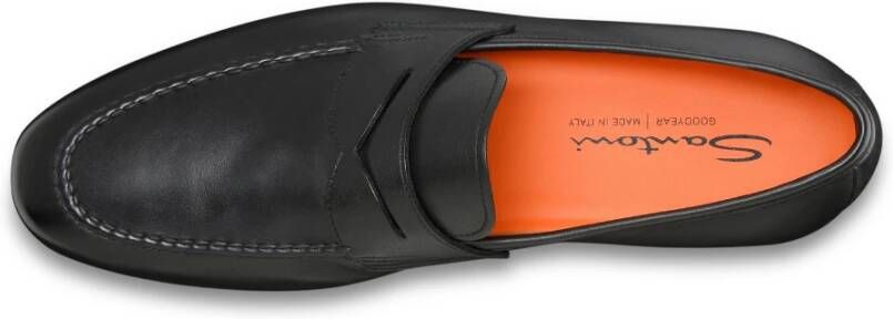 Santoni Heren gepoetste leren penny loafer Black Heren